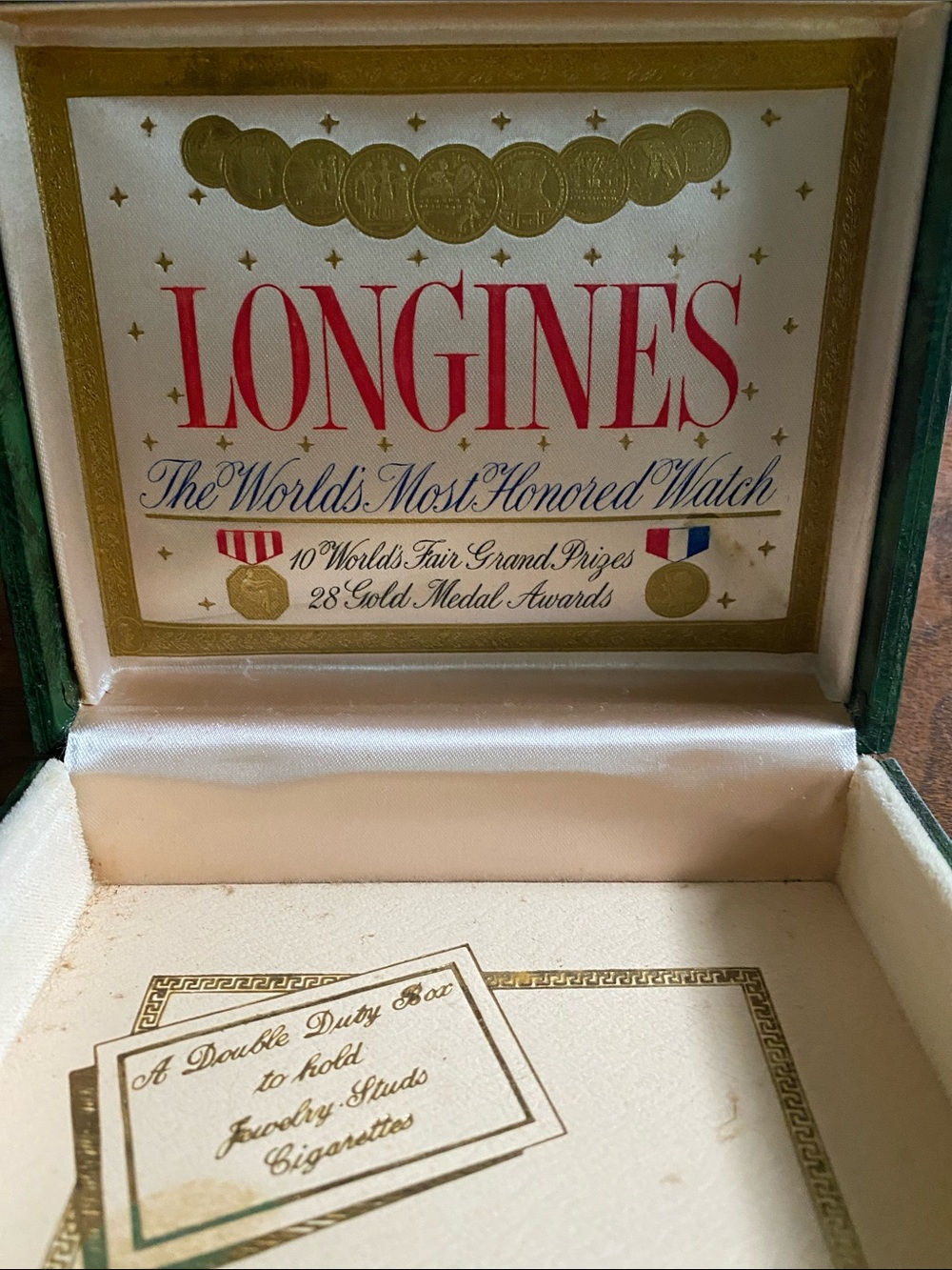 Longines Watch Box vintage presentation case green & gold sailing ship flagship - Picture 3 of 4